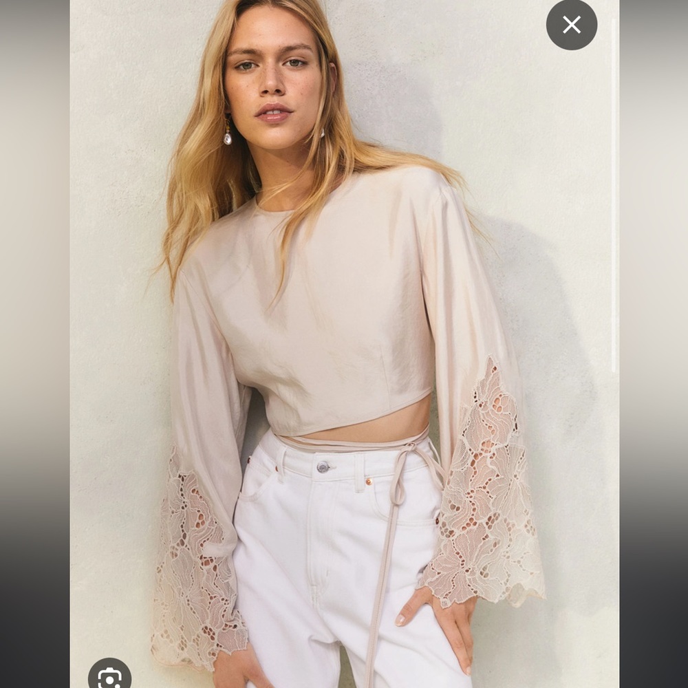 H&M Lace-Inset Tie Waist Satin Top - Part of a Set